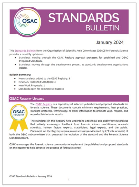 OSAC Standards Bulletin January 2024 NIST